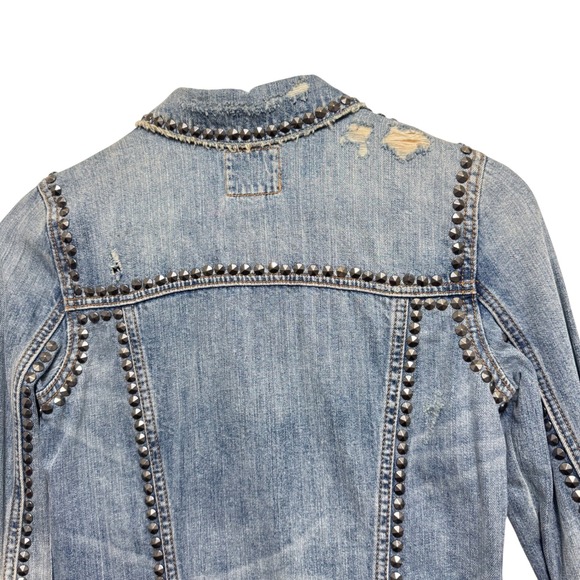 New American Eagle Outfitters Studded Denim Jacket Blue Distressed XS - Picture 5 of 12